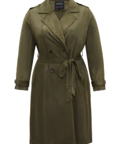 Plain Lapel Collar Pocket Belted Faux Suede Coat -Clothing Shop 239443824 qq