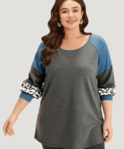 Colorblock Contrast Leopard Round Neck Raglan Sleeve Sweatshirt 13 Colorblock Contrast Leopard Round Neck Raglan Sleeve Sweatshirt -Clothing Shop 241208978 co