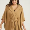Solid Hooded Belted Batwing Sleeve Jacket -Clothing Shop 241215490 te