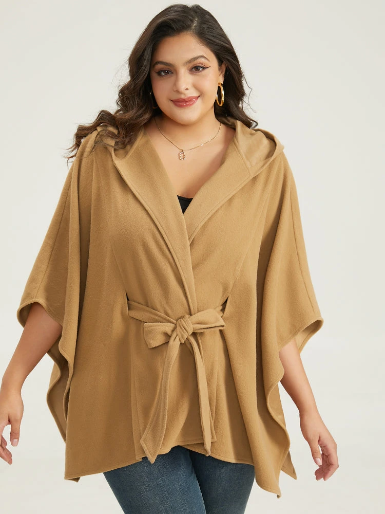 Solid Hooded Belted Batwing Sleeve Jacket 3 Solid Hooded Belted Batwing Sleeve Jacket