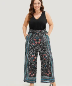 Paisley Patchwork Zipper Pocket Belted Tank Jumpsuit 16 Paisley Patchwork Zipper Pocket Belted Tank Jumpsuit -Clothing Shop 241669916 pb