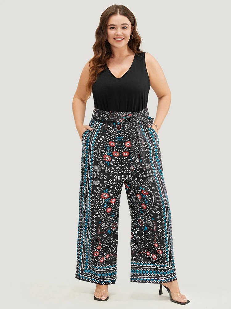 Paisley Patchwork Zipper Pocket Belted Tank Jumpsuit 4 Paisley Patchwork Zipper Pocket Belted Tank Jumpsuit - Image 2