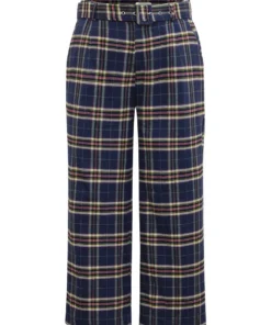 Plaid Pocket Eyelet Belted Straight Leg Pants -Clothing Shop 241692633 ji 441ac72d 5d29 413a 8986 07e7553fa4b0