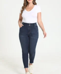 Very Stretchy High Rise Distressed Detail Raw Hem Jeans -Clothing Shop 241765689 np