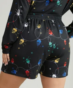 Christmas Skull Print Elastic Waist Sleep Shorts -Clothing Shop 241772904 iy
