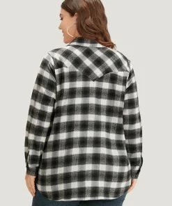 Plaid Arc Hem Pocket Button Through Shirt Collar Coat -Clothing Shop 24193560 ve 4593d825 35f4 41ad b78d 1b897d0ca260