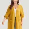Plain Texture Pocket Open Front Coat -Clothing Shop 242018457 zh