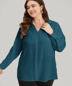 Anti-Wrinkle Plain Button Through Shirt Collar Tab Sleeve Blouse -Clothing Shop 242159197 gm 57bdfc90 59fb 4a1b a382 bd30e5feda47