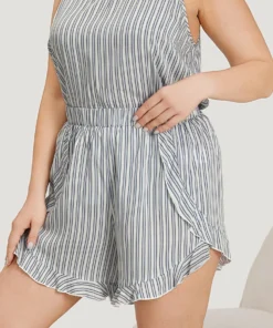 Striped Wrap Ruffle Trim Sleep Shorts