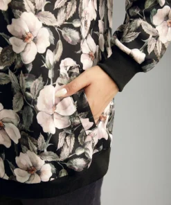 Floral Print Patchwork Zipper Jacket -Clothing Shop 242497761 rq