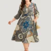 Bandana Print Notched Lantern Sleeve Dress