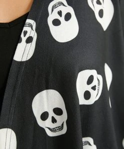 Halloween Skull Print Open Front Hanky Hem Kimono 15 Halloween Skull Print Open Front Hanky Hem Kimono -Clothing Shop 243030143 pn