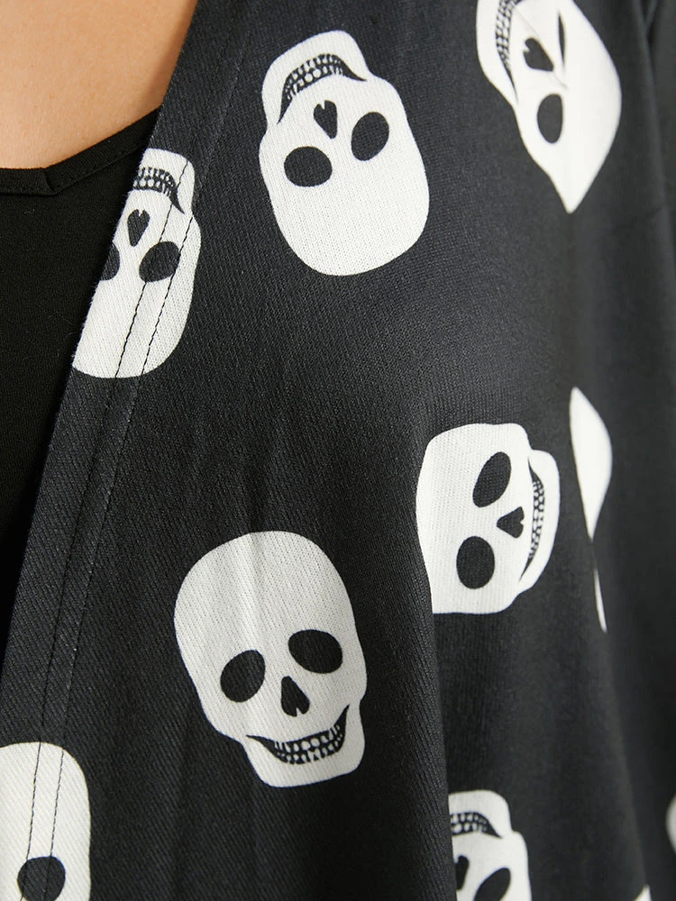 Halloween Skull Print Open Front Hanky Hem Kimono 8 Halloween Skull Print Open Front Hanky Hem Kimono - Image 6