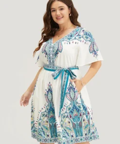 Bandana Button Detail Pocket Belt Knee Dress -Clothing Shop 244114410 gh da46843b 4978 4340 8604 18be538a086a