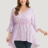 Floral Bell Sleeve Button Through High Low Hem Blouse -Clothing Shop 244234308 ui 543db699 0bce 45d7 9d21 4965c0b0b689