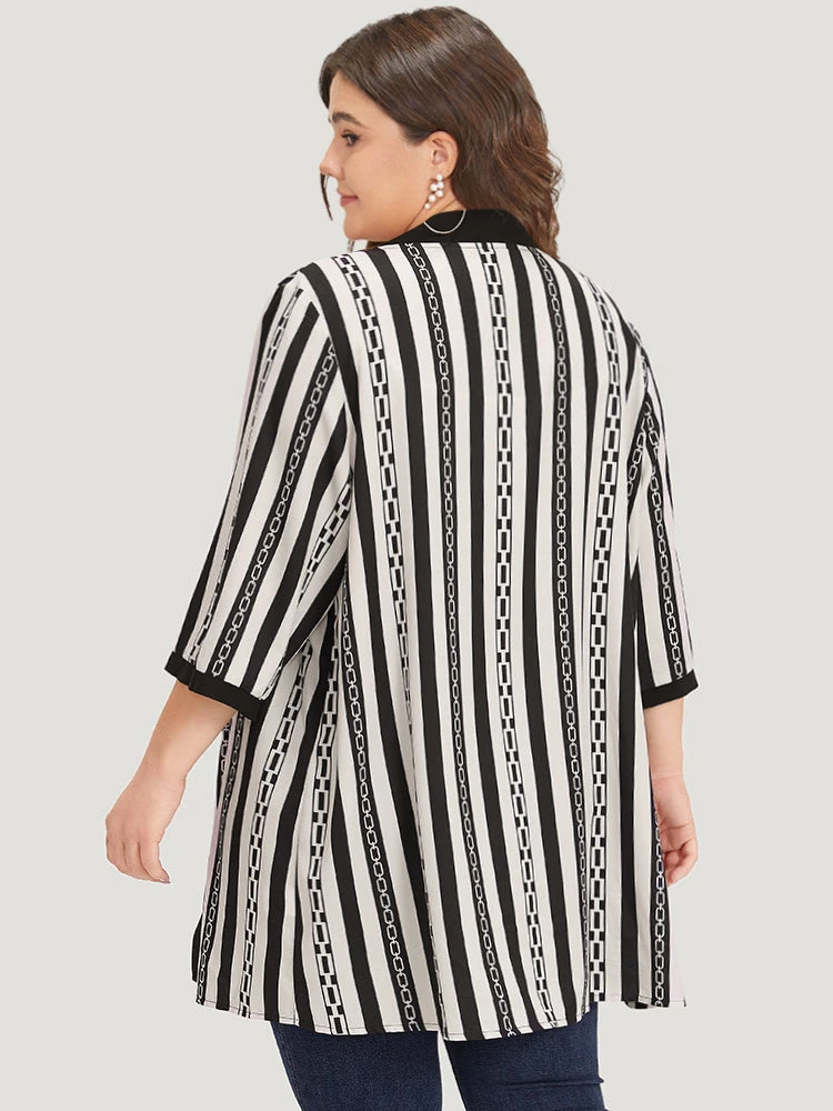 Striped Patchwork Contrast Open Front Kimono 4 Striped Patchwork Contrast Open Front Kimono - Image 2