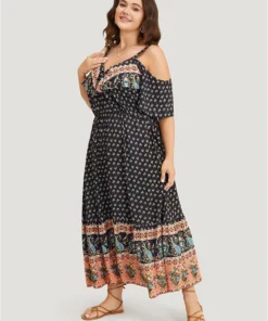 Bandana Print Pocket Ruffle Trim Cold Shoulder Maxi Dress 16 Bandana Print Pocket Ruffle Trim Cold Shoulder Maxi Dress -Clothing Shop 244549314 tb