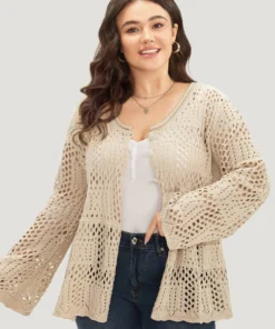 Plain Hollow Out Button Through Bell Sleeve Cardigan 19 Plain Hollow Out Button Through Bell Sleeve Cardigan -Clothing Shop 244753547 xa dc7b14ac 73cc 4c7b 8ccd 47e5cd2f8db0