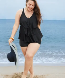 Adjustable Straps Asymmetrical Ruffle Tiered Tankini Top -Clothing Shop 246192854 xp