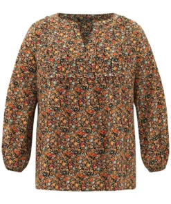 Ditsy Floral Notched Frill Trim Blouse -Clothing Shop 246533779 aa