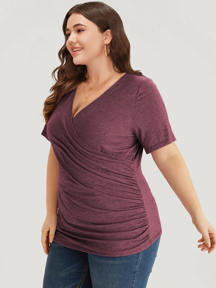 Solid Heather Overlap Collar Gathered T-shirt 16 Solid Heather Overlap Collar Gathered T-shirt - Image 14