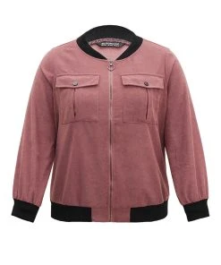 Patchwork Contrast Pocket Zipper Button Detail Jacket 17 Patchwork Contrast Pocket Zipper Button Detail Jacket -Clothing Shop 247149294 yh