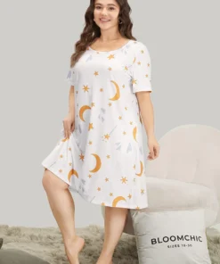 Moon And Star Crew Neck Sleep Dress -Clothing Shop 247249978 jc