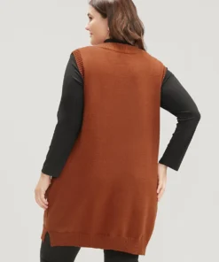 Solid Pointelle Knit V Neck Sleeveless Knit Top -Clothing Shop 247932359 iy