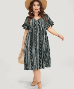 Bandana Print Pocket V Neck Ruffle Sleeve Dress -Clothing Shop 248868395 db 784deebe 93f1 40c6 be80 c75cb26c7bfa