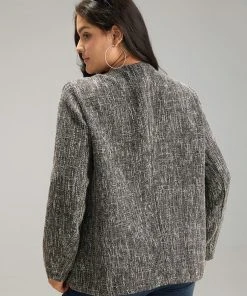 Tweed Plisse Double Breasted Flap Pocket Coat -Clothing Shop 248886889 pt