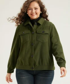 Plain Pocket Button Up Shacket -Clothing Shop 248892291 ot