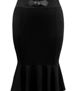 Plain Ruffles Buckle Detail Mermaid Hem Skirt -Clothing Shop 248905466 oh