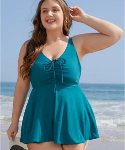 Drawstring Adjustable Straps Ruffle Hem Swim Dress
