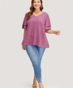 Plain Ruffle Tiered Sleeve V Neck Polka Dot Blouse 25 Plain Ruffle Tiered Sleeve V Neck Polka Dot Blouse -Clothing Shop 24 a48b421f 0005 49bf b8de 2549b3a60767