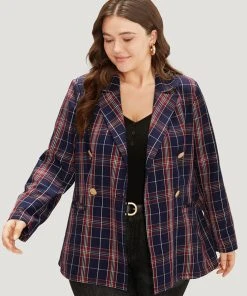 Plaid Suit Collar Button Up Pocket Blazer 14 Plaid Suit Collar Button Up Pocket Blazer -Clothing Shop 250093426 qw