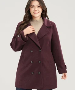 Solid Suit Collar Pocket Double Breasted Blazer -Clothing Shop 250913715 sb