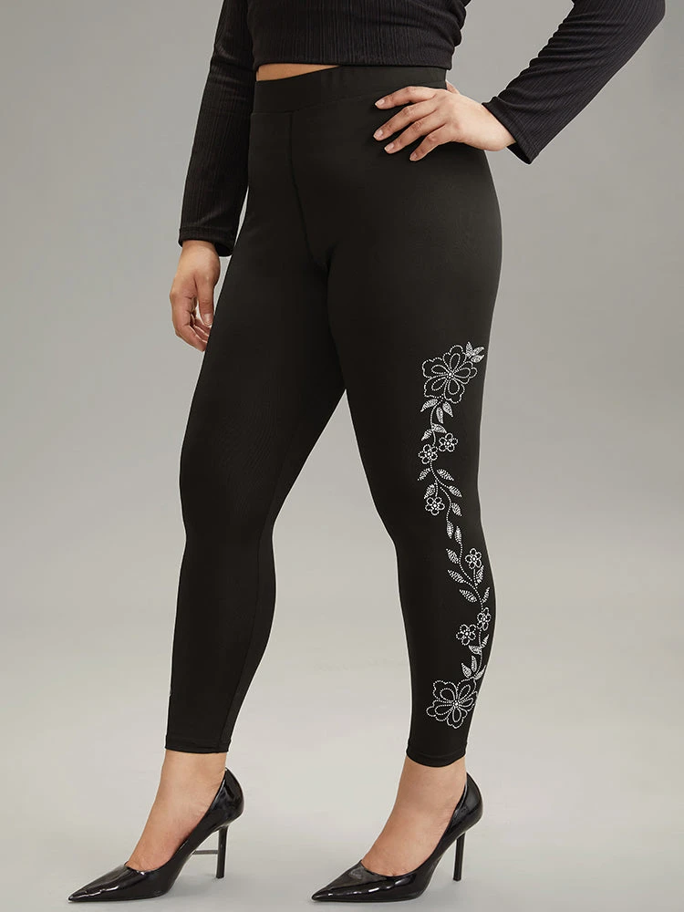 Floral Rhinestone Patchwork High Rise Leggings 3 Floral Rhinestone Patchwork High Rise Leggings