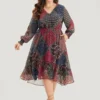 Bandana Print Shirred Flutter Hem Dress