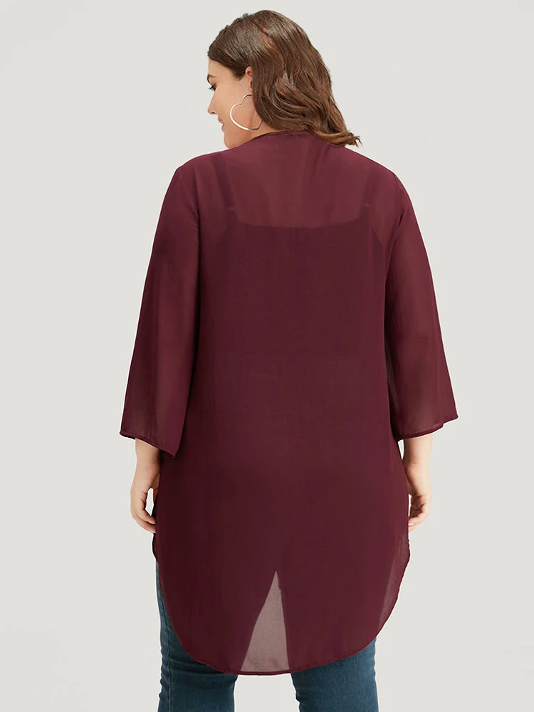 Floral Embroidered Mesh High Low Hem Kimono 6 Floral Embroidered Mesh High Low Hem Kimono - Image 4