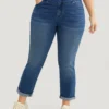 Very Stretchy High Rise Medium Wash Roll Hem Jeans -Clothing Shop 25130444 mj