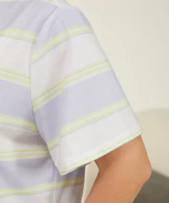 Striped & Letter Print Pocket Contrast Sleep Top -Clothing Shop 251500200 qj