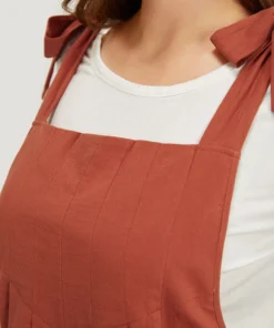 Solid Pleated Hem Pocket Tie Shoulder Overall Dress -Clothing Shop 251529313 mj dc4540e7 ff1a 4312 a0fd ad0bc56e28cc