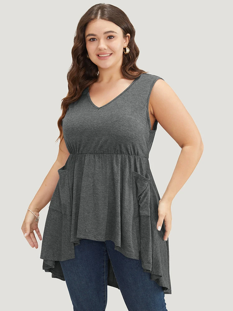 Plain Ruffle Pocket High Low Hem Tank Top 5 Plain Ruffle Pocket High Low Hem Tank Top - Image 3