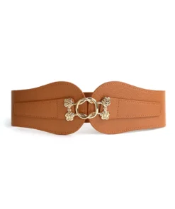 Flower Detail Round Buckle Elastic Belt -Clothing Shop 252200533 dg