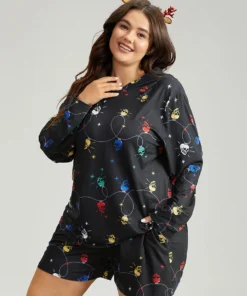 Christmas Skull Print Hooded Sleep Top -Clothing Shop 252944866 xb