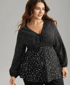 Polka Dot Ruched Ties Lantern Sleeve Blouse 11 Polka Dot Ruched Ties Lantern Sleeve Blouse -Clothing Shop 253078512 cg