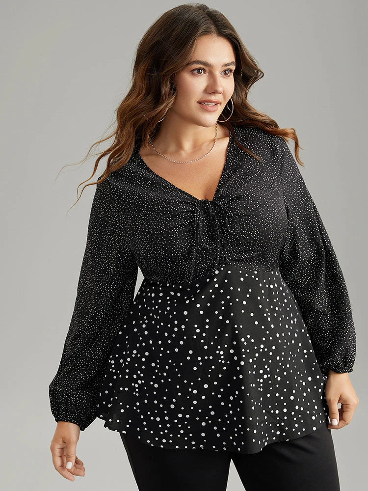 Polka Dot Ruched Ties Lantern Sleeve Blouse 5 Polka Dot Ruched Ties Lantern Sleeve Blouse - Image 3