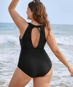 Halter Mesh Insert Knotted Back One Piece Swimsuit -Clothing Shop 253200623 tf