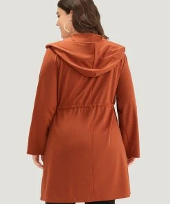 Halloween Plain Hooded Pocket Drawstring Knot Coat -Clothing Shop 253508127 ue