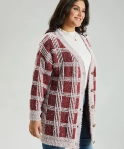 Plaid Fuzzy Heather Button Fly Tunic Cardigan -Clothing Shop 254120885 mv f4a06592 8295 451a 98d0 52164fc51e2b